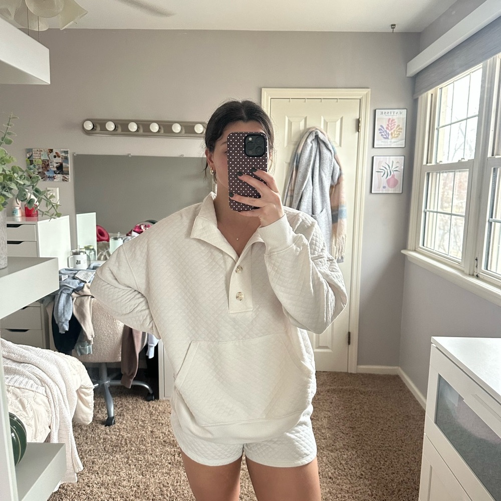 White Quilted Pullover and Shorts Set